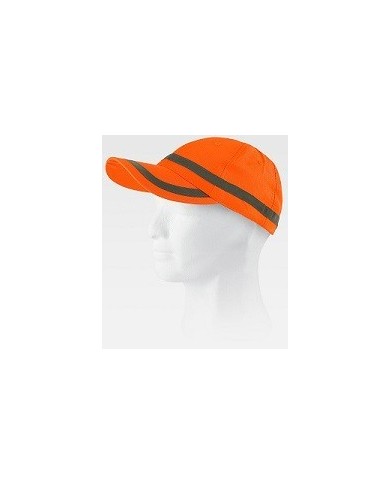 Gorra ajustable en alta visibilidad, diseño franja reflectante horizontal.