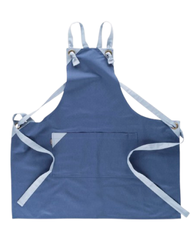 Delantal peto canvas cruzado azul. M752