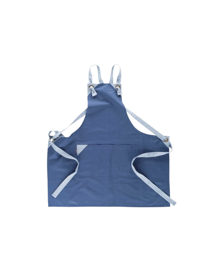 Delantal peto canvas cruzado azul. M752