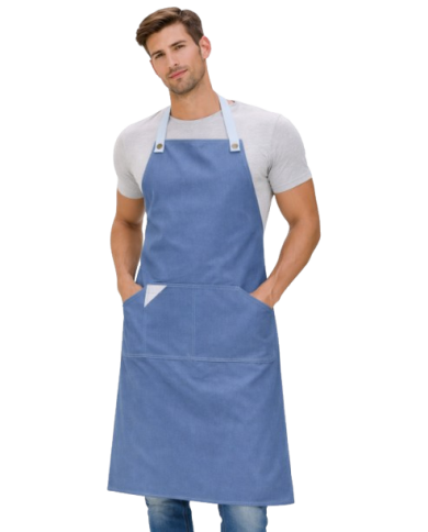 Delantal peto canvas cruzado azul. M752