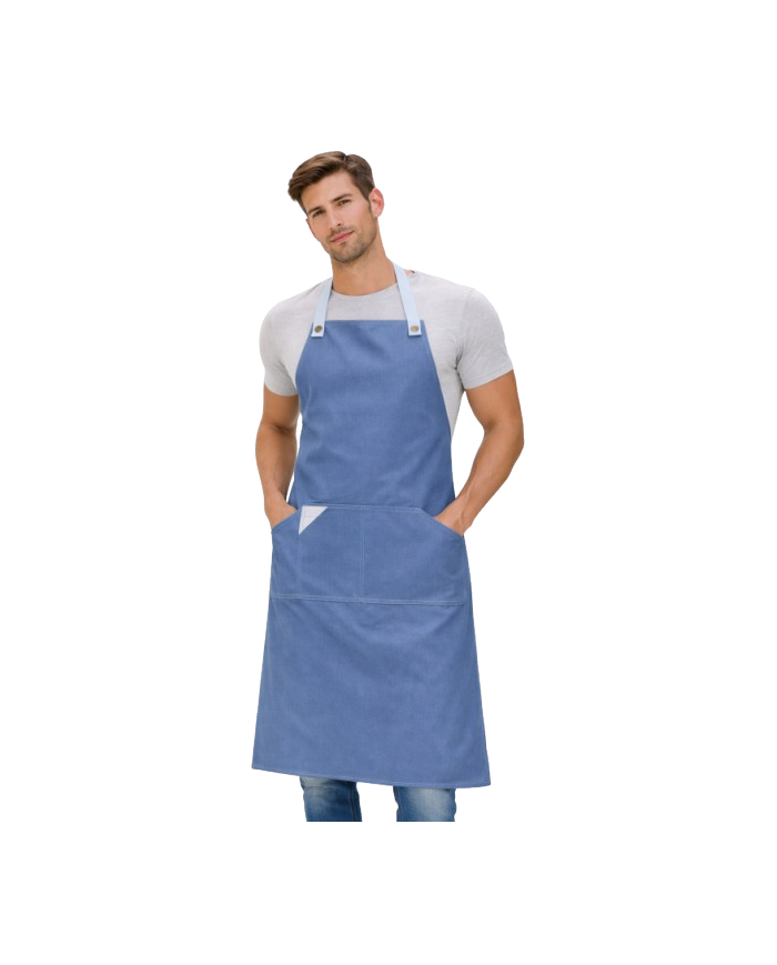 Delantal peto canvas cruzado azul. M752